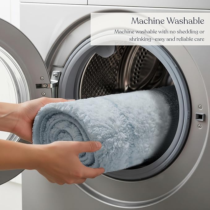 Delara Organic Cotton Reversible Bath Mat – 3000 GSM, GOTS Certified, Ultra-Thick & Super Absorbent | Soft, Plush & Quick-Drying Bathroom Rug (Light Blue, 30x50)