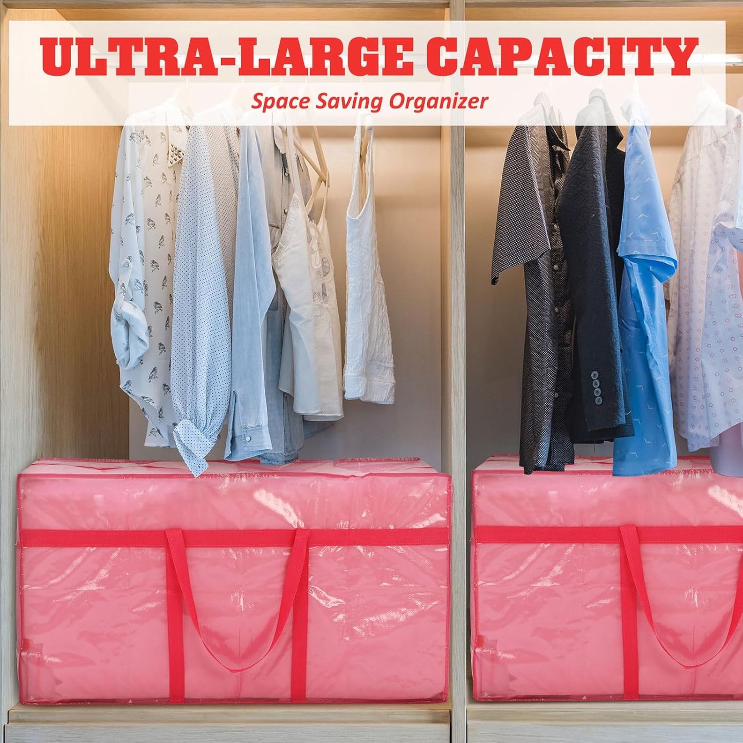 4 Pcs 66 Gallon Large Moving Bags with Zipper and Handles Foldable Storage Duffle Bags Heavy Duty Extra Large Totes for College Dorm Travel Clothes Blankets Bedding Moving (Jelly Pink)