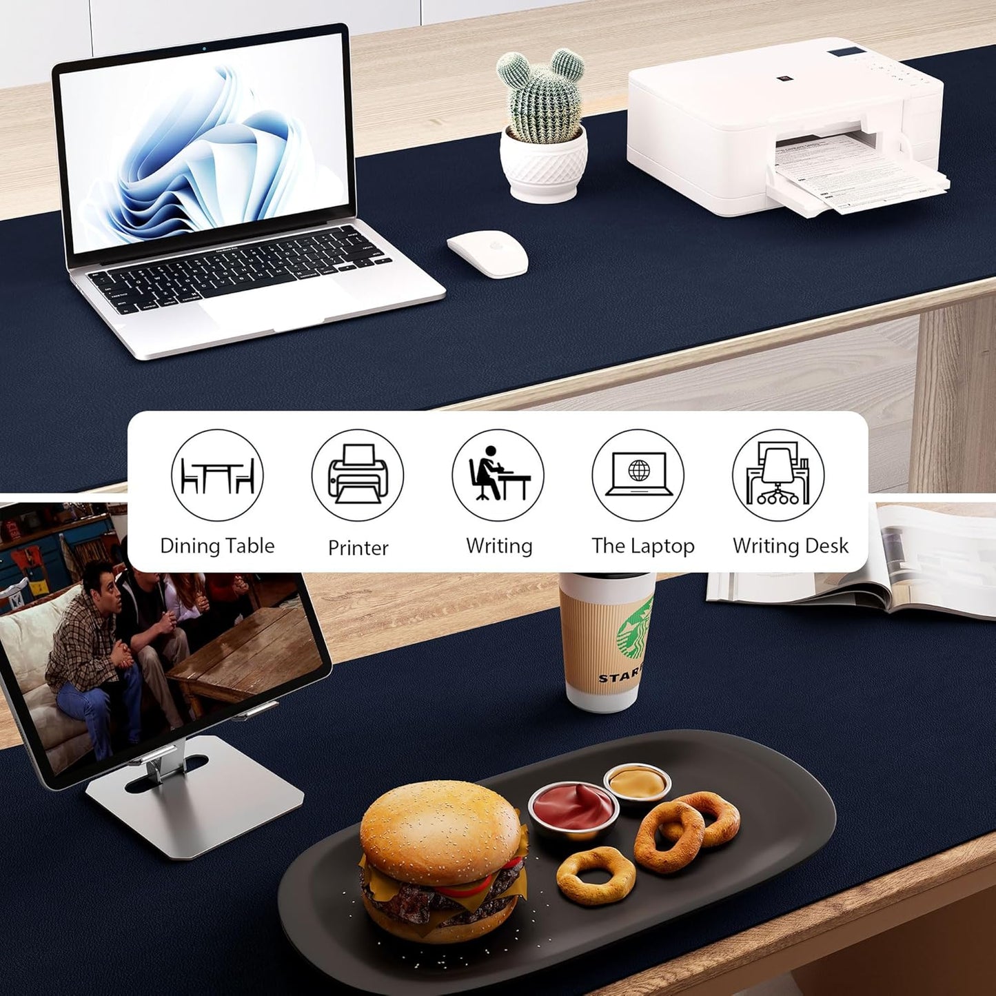 Aothia Leather Desk Pad Protector, Office Desk Mat, Large Mouse Pad, Laptop Desk Pad, Non-Slip PU Leather Desk Blotter, Waterproof Desk Writing Pad for Office and Home (Dark Blue, 55" x 17")