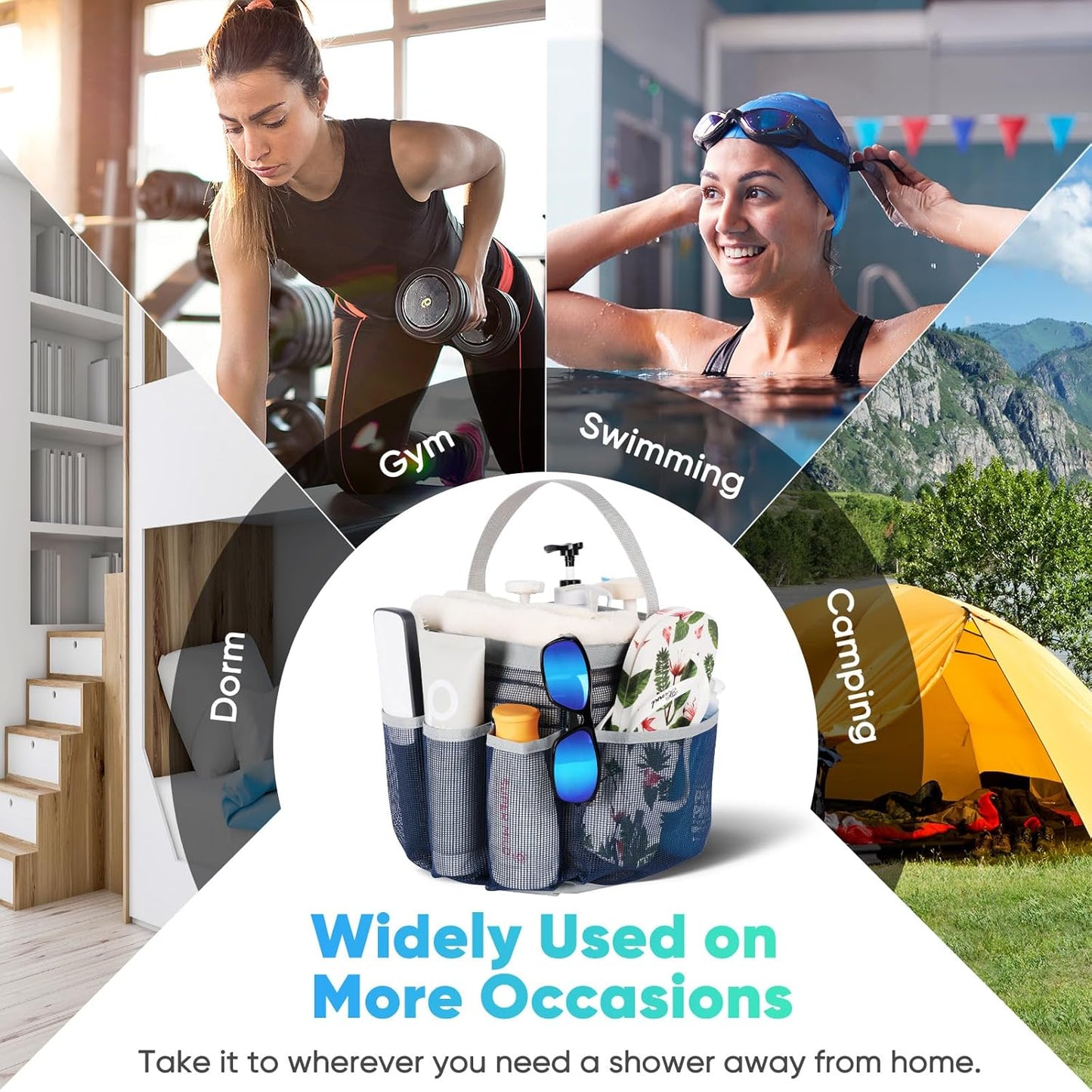 EUDELE Mesh Shower Caddy Portable for College Dorm Room Essentials,Shower Caddy Dorm with 8-Pocket Large Capacity for Beach,Swimming,Gym,Travel essentials