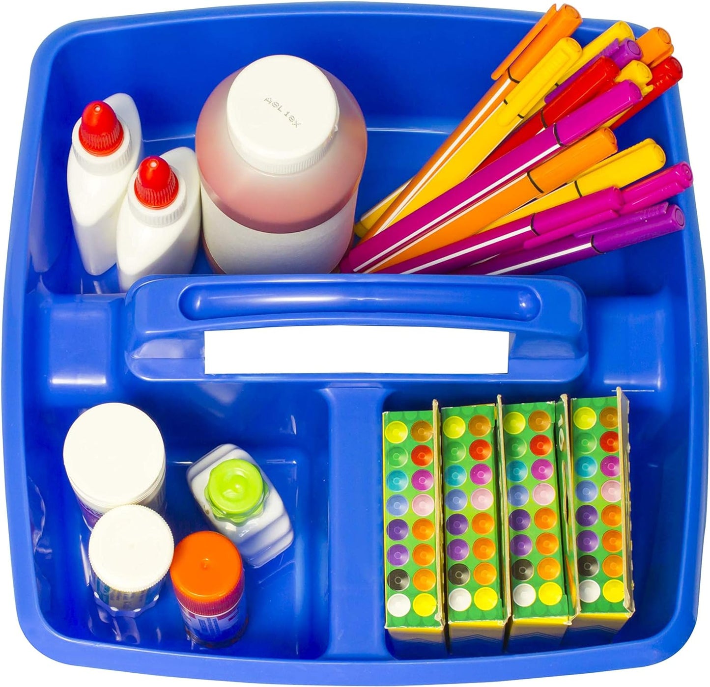 Storex 3-Compartment Small Caddy – Multipurpose Classroom Organizer with Handle, Assorted STEAM Colors, 6-Pack (00940A06C)