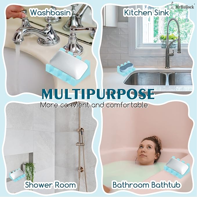 Silicone Soap Dish for Bar Soap Holder for Shower Bathroom Self Draining Waterfall Drying Tray Keep Soap Bars Dry Clean & Easy Cleaning (Sky Blue,2)