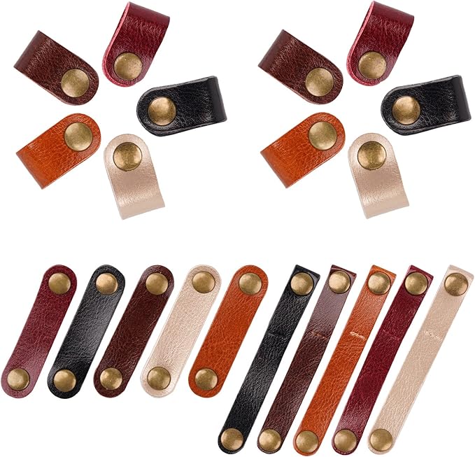 20 Pack Leather Cable Straps Cord Organizers Leather Cable Ties Cord Snap On Cable Holders Keepers For Travel, USB Charging Cable Management Winder Earphone Wrap, Gifts for Women Men