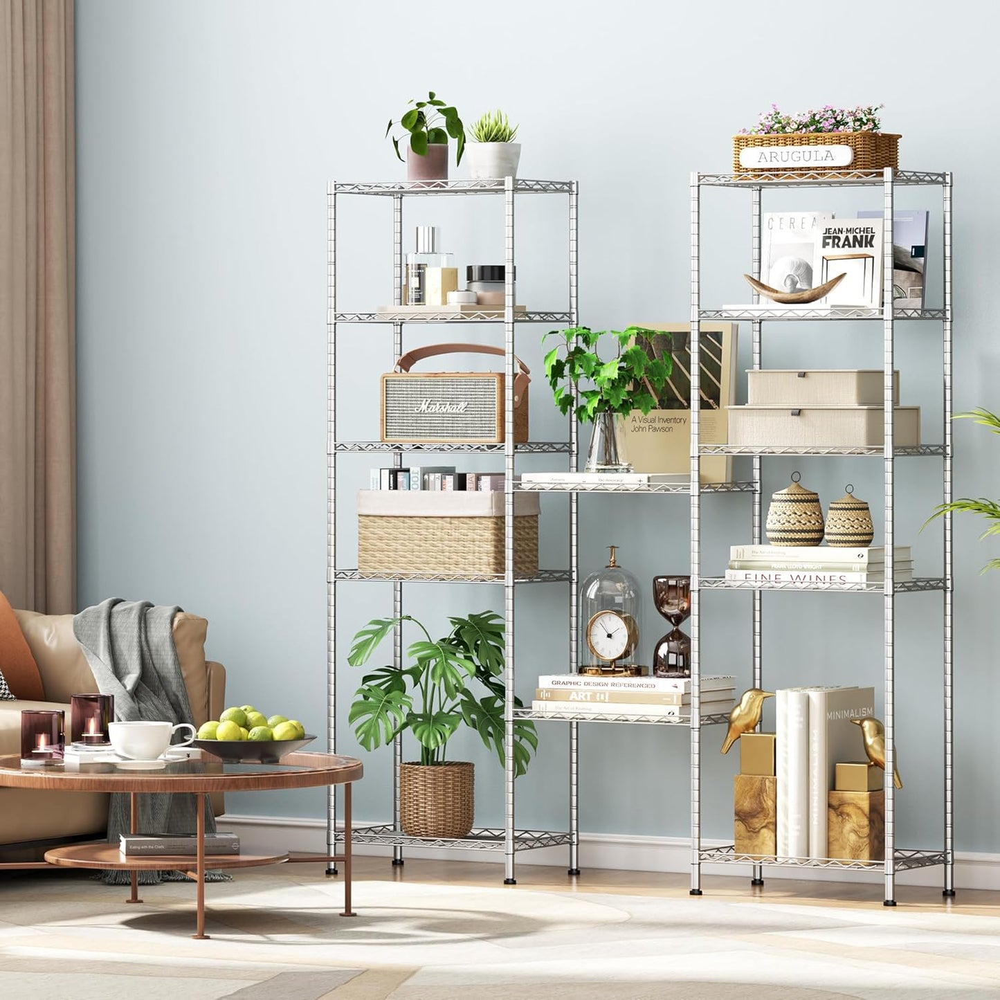 HOMEFORT 6-Shelving Unit, Adjustable Wire Shelving, Metal Wire Shelf Rack Organizer for Kitchen, Pantry, Closet, Bathroom, Laundry, Sliver,21" W x 11" D x 69" H