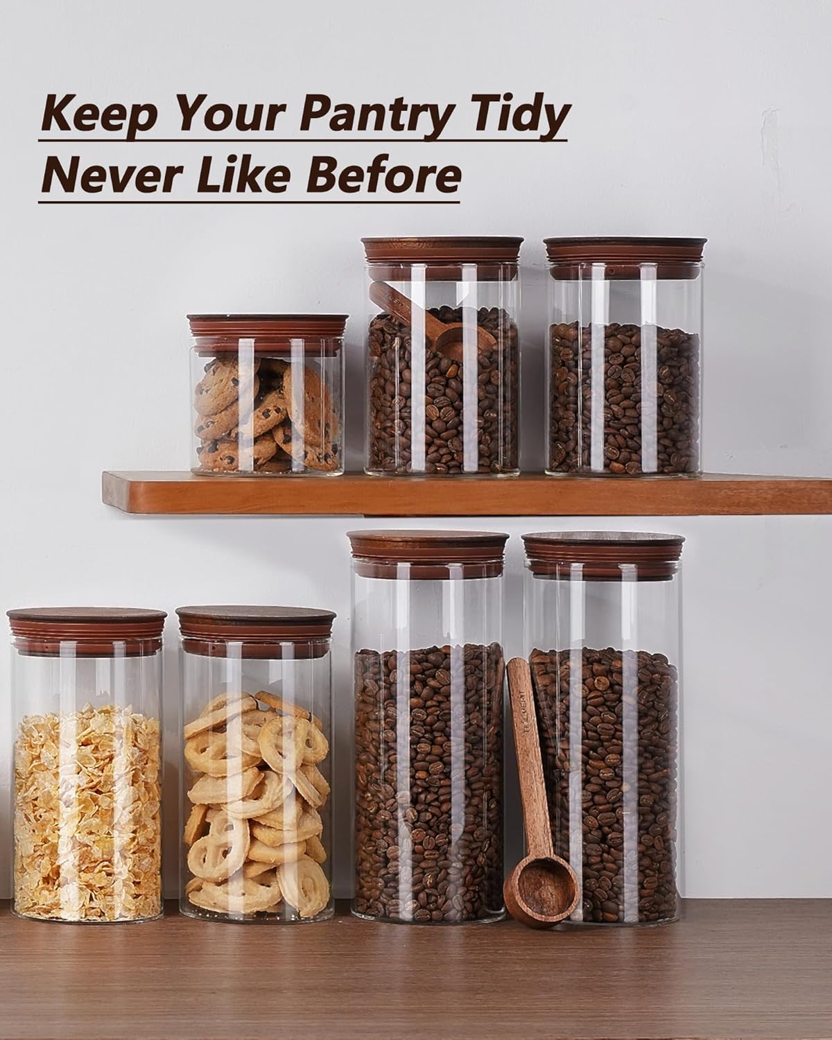 2PCS of 50floz Round Coffee Canister with Wooden Lids, Airtight Glass Coffee Jars for Ground Coffee, Coffee Beans Storage Container