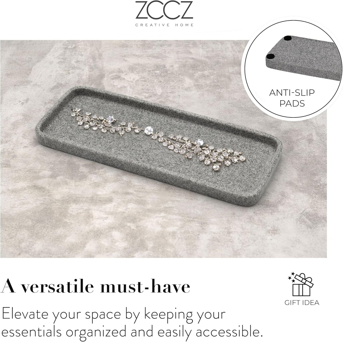 ZCCZ Grey Bathroom Accessory Sets, 4 Pieces Bathroom Accessories Complete Set Vanity Countertop Accessory Set, Includes Lotion Dispenser Soap Pump, Tumbler, Toothbrush Holder and Tray