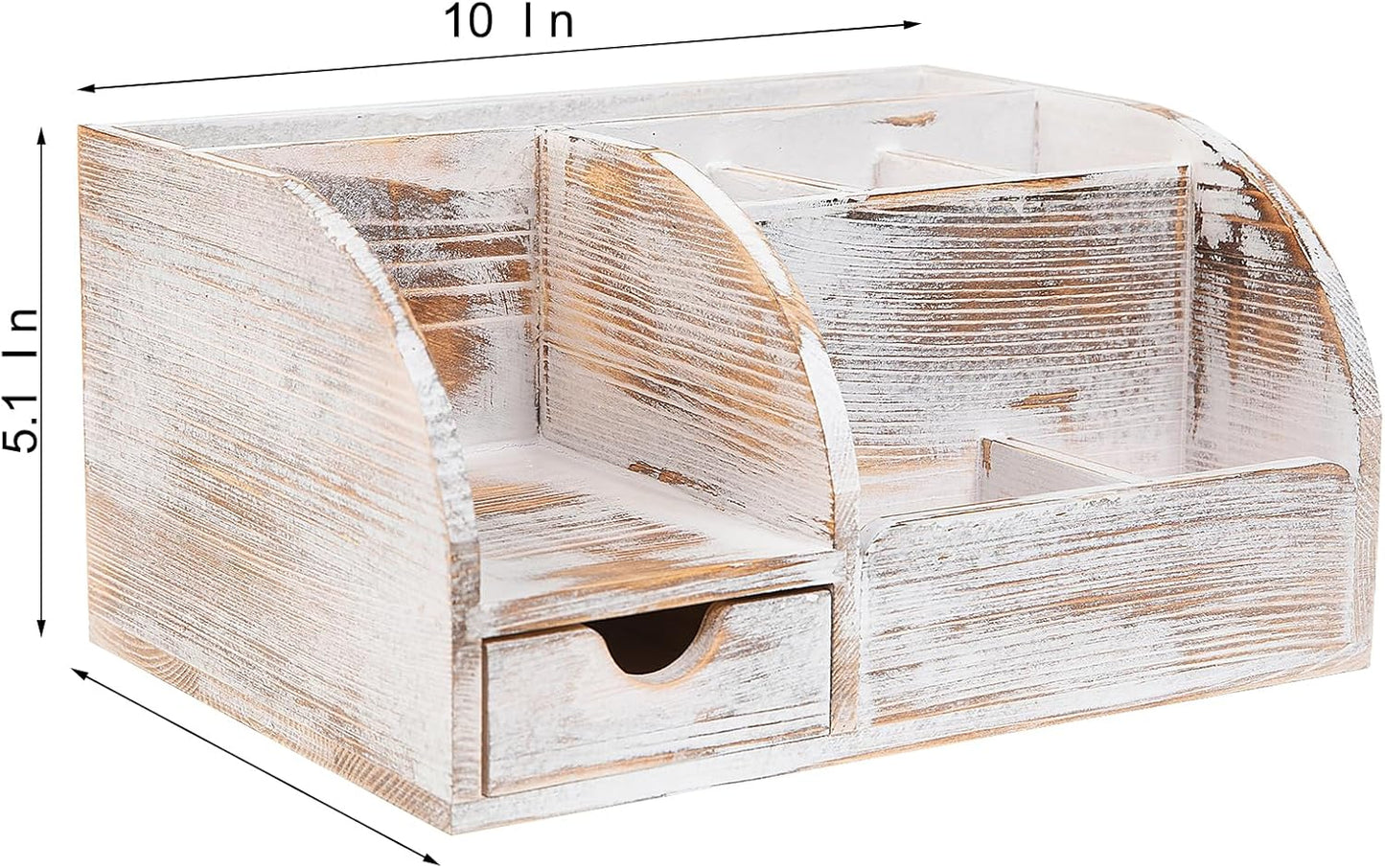 VERGOODR Office Desk Drawer Supply Organizer and Accessories, Wood Desk Organizer with 6 Compartments & 1 Drawer Binders Folder Papers Holder Pen Holder Office Desktop File Organizer (Washed white)