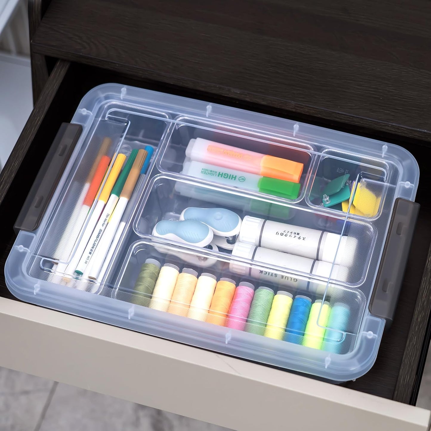 Citylife 2PCS Plastic Storage Bins, Stackable Portable Project Case Clear File Box, Versatile Craft Storage for Office, Kitchen, Bathroom and School Supplies, A4 Paper