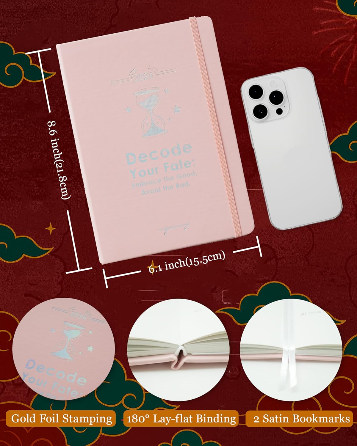 2026 Life Planner with Removable Folder and Elastic Bookmark, Daily Organizer with Forecast, Calligraphy Practice, Habit Tracker, To-Do Lists, and Weekly Layout, Pink