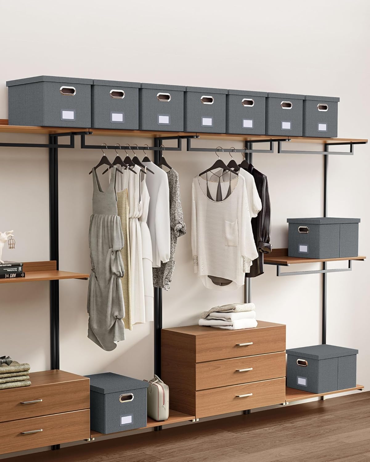 Oterri 2 Pack File Storage Organizer, Filing Box, Portable File Box with Lid, Fit for Letter/Legal File Folder Storage, Document Organizer, Dark-gray