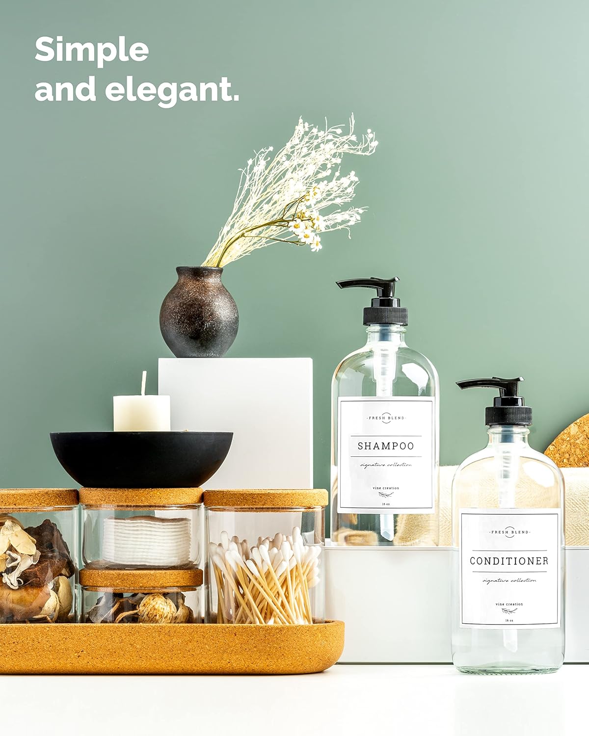 Vine Creations Clear Glass Soap Dispenser, 2 Pack Kitchen Soap Dispenser Set with Rustproof Pump, 16 oz Dish Soap and Hand Soap Dispensers for Bathroom with Waterproof Labels