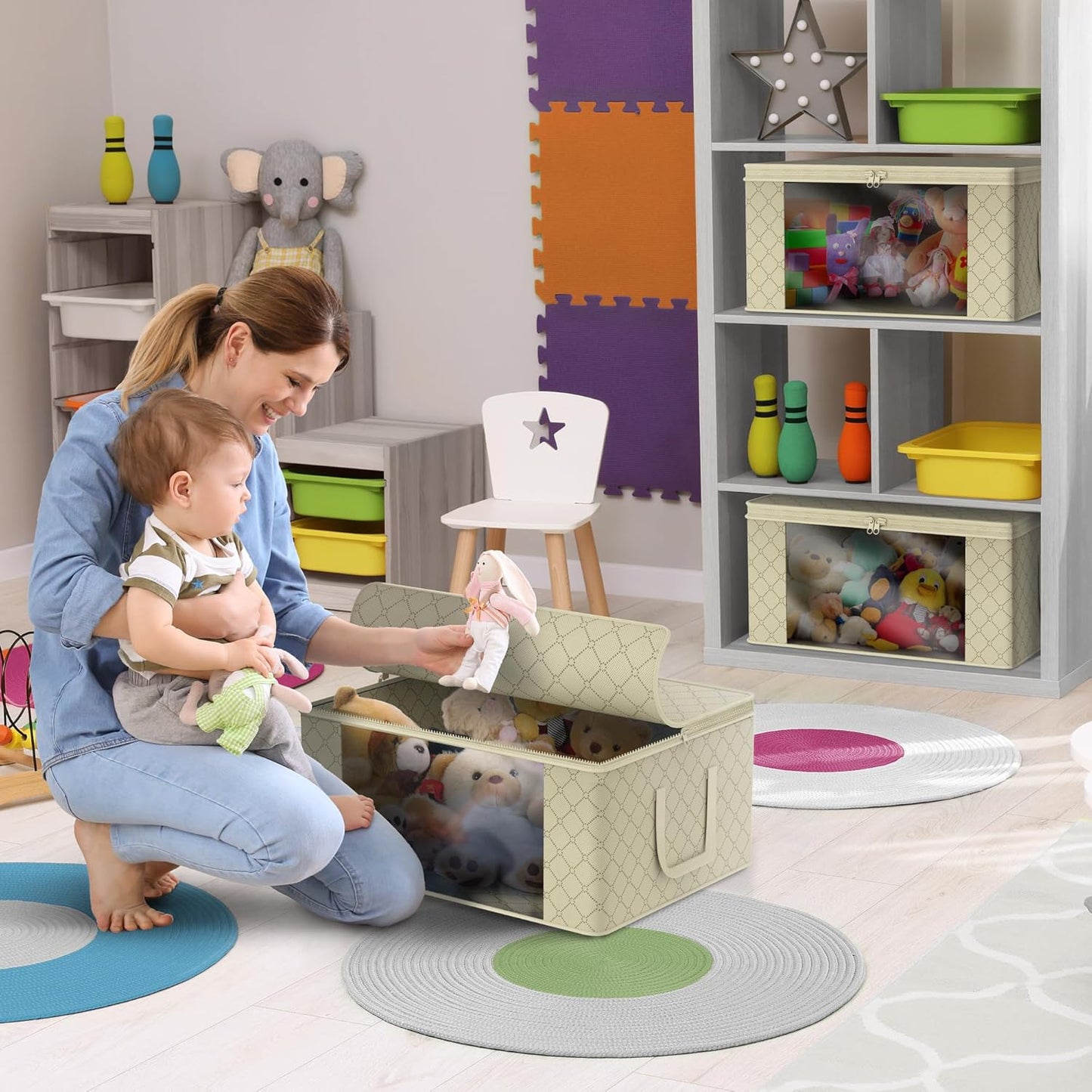 Sorbus Medium Clothes Storage Bags - Foldable Blanket Storage Bins for Organizing Bedroom, Closet, Clothing, Comforter, Organization with Clear Window, Lids and Carry Handles - Set of 10