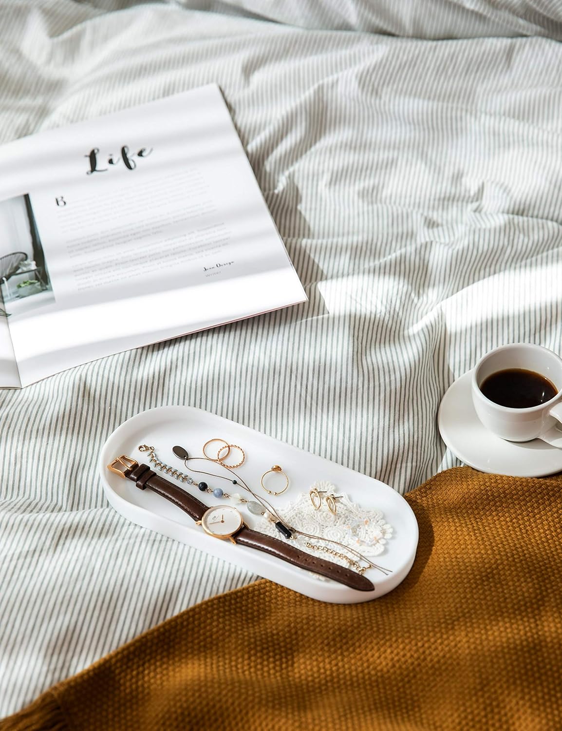 Lazy K Silicone Tray - Small Vanity Tray Organizer - Spoon Rest Holder - Multi-Purpose Modern Kitchen Sink, Bathroom, Counter Organizer (White)