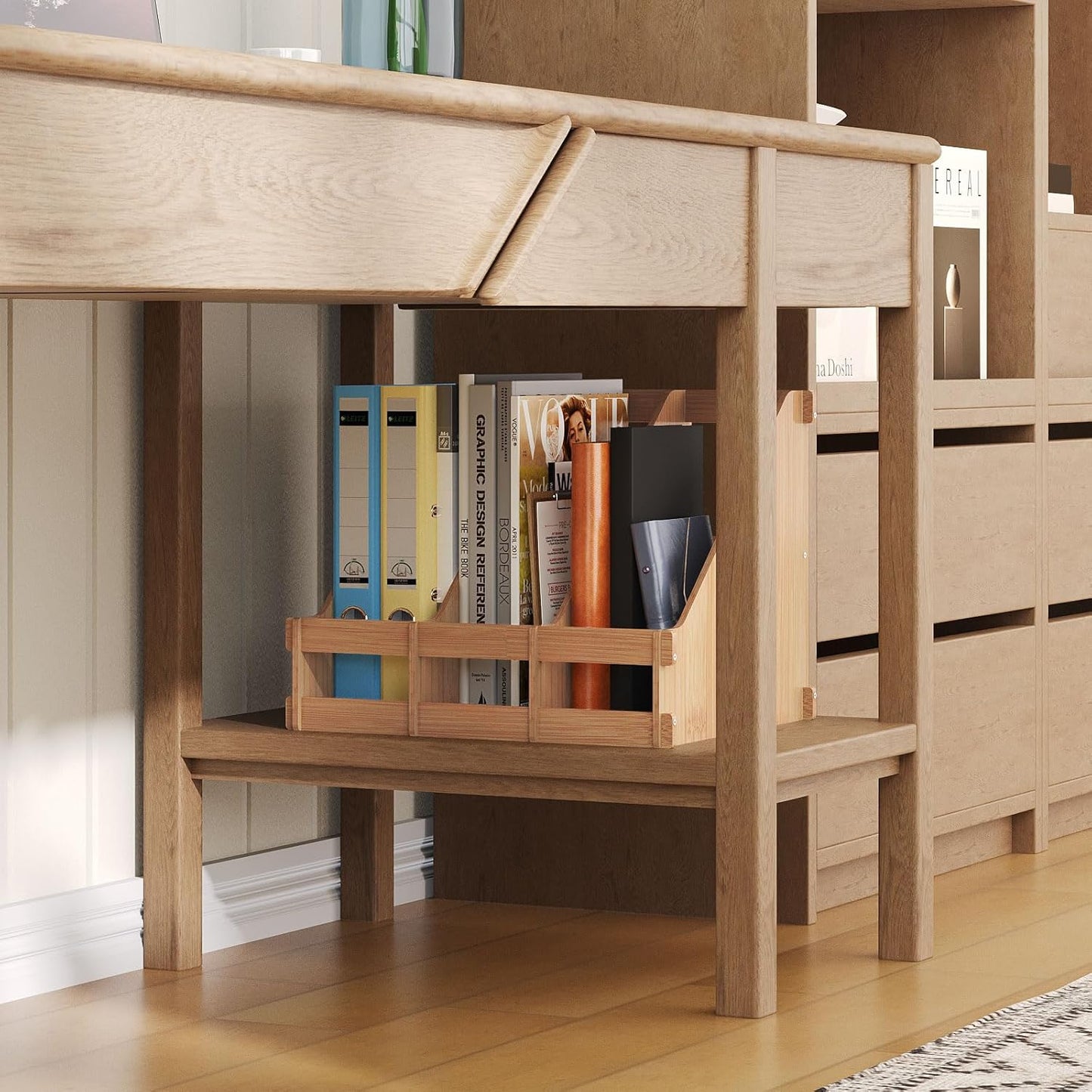 Bamboo Desktop Magazine Holder Desk File Organizer 3 Compartments Vertical File Dividers Book Holder Frames Document Cabinet Rack Storage Organizer Box for Home Office School Black (Nature)