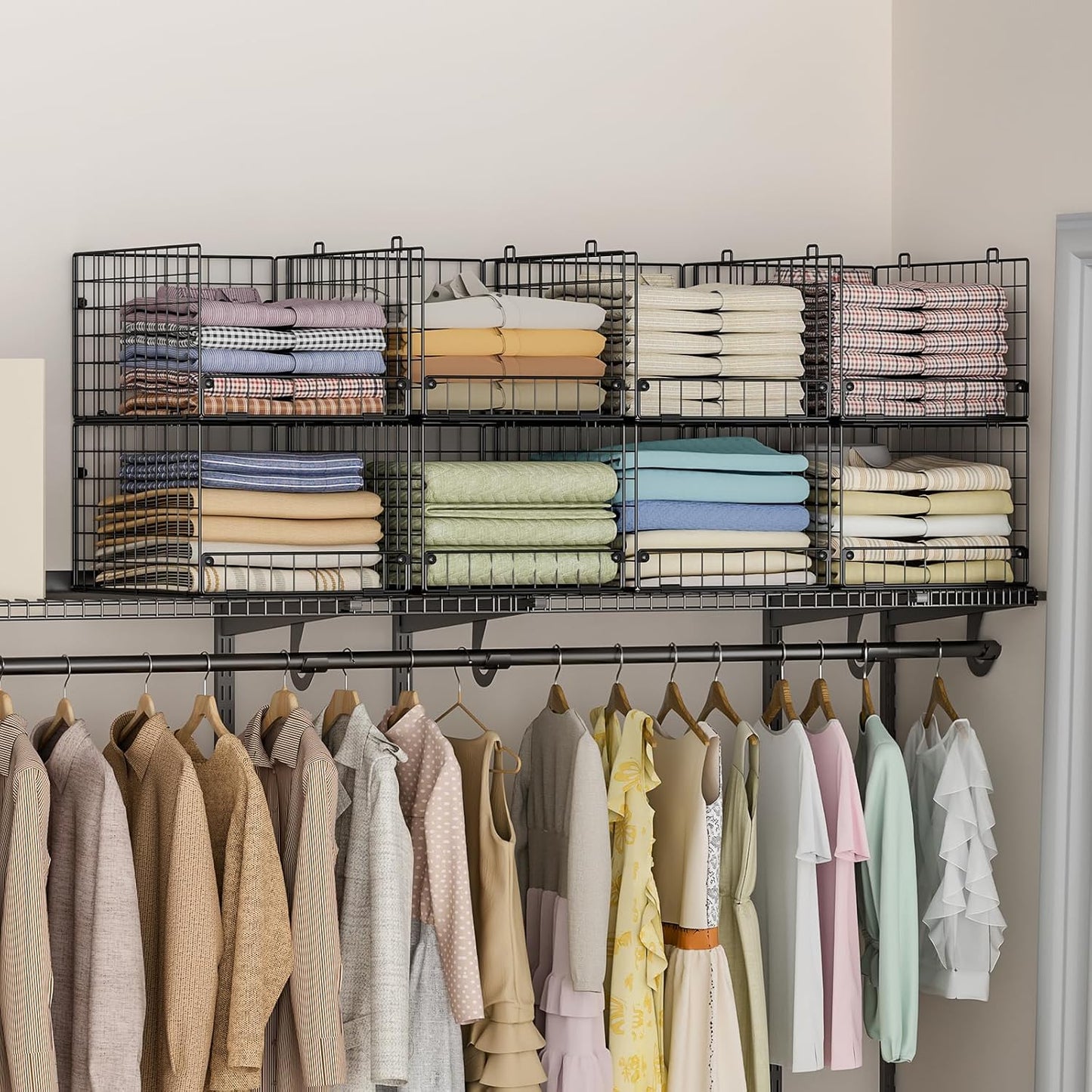 4-Tier Stackable Closet Organizers and Storage Shelves, Foldable Closet Shelf Organizer System, Stackable Storage Bins Drawers for Closet Organizer System, Black(Patent Pending, 15.7"x11.8"x34.64")