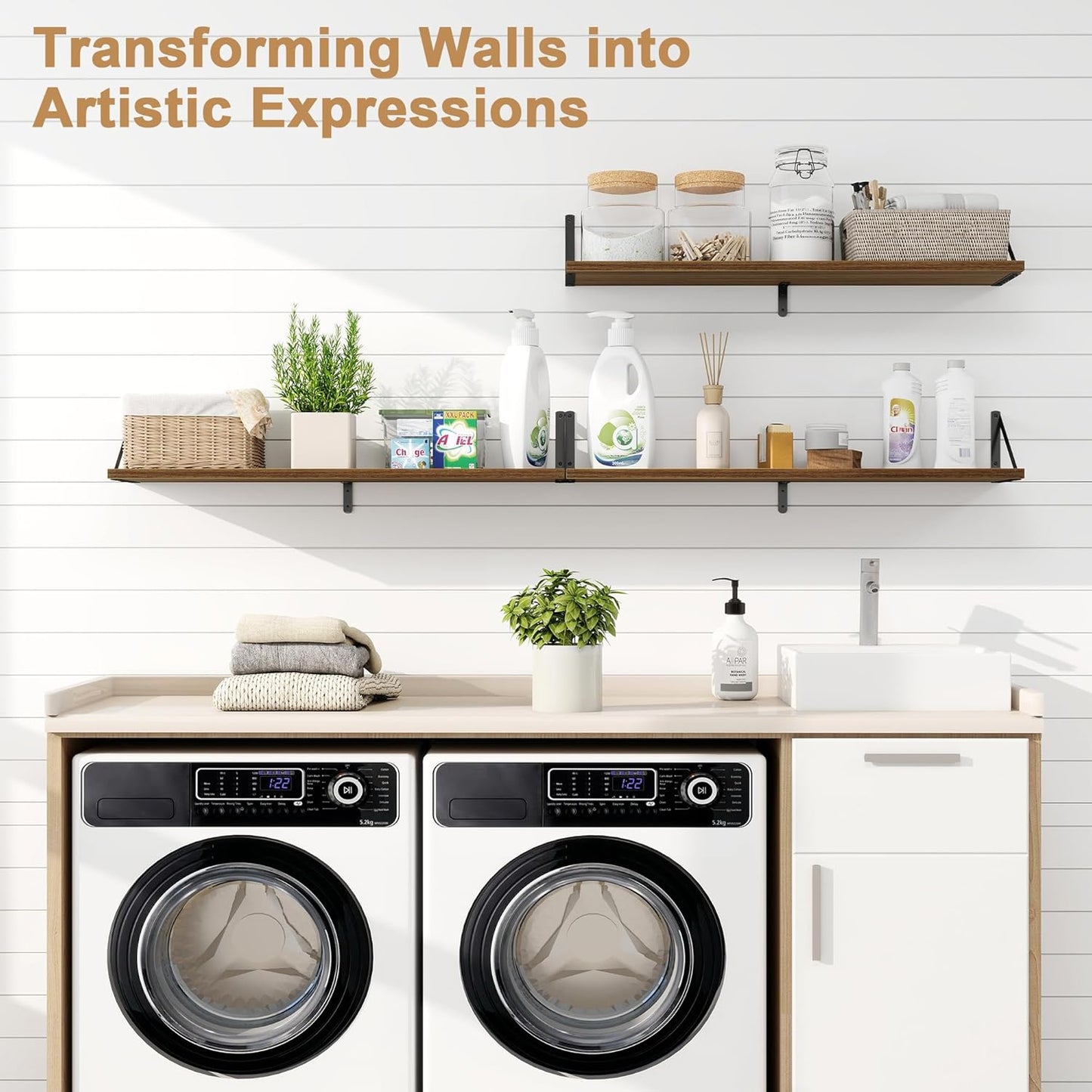 Fun Memories Floating Shelves for Wall, 36 Inches Long Set of 3 Wall Shelves for Bedroom, Floating Bookshelves with Metal Brackets for Living Room, Kitchen, Bedroom and Laundry Room (Walnut)