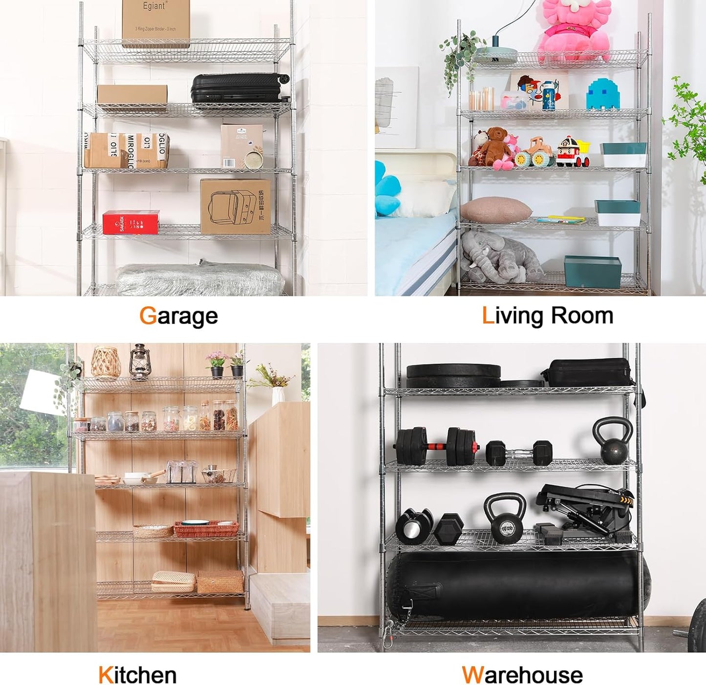 Land Guard 5 Tier Chrome Storage Racks and Shelving - 48" L x 20" W x 72" H Heavy Steel Material Pantry Shelves - Each Unit Loads 350 Pounds Wire Shelf, Suitable for Warehouses, Closets, Kitchens