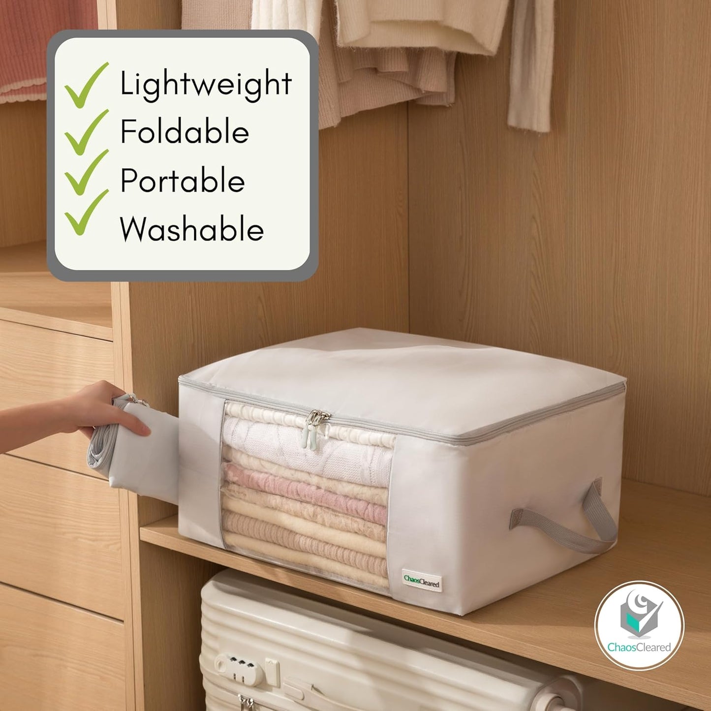 Clothing Storage Bags Clothes Organizer folding fabric bags for sweaters, clothing, garment, bedding, quilt, linens, large folding organizers with zip & window, mothproof underbed space saver bins