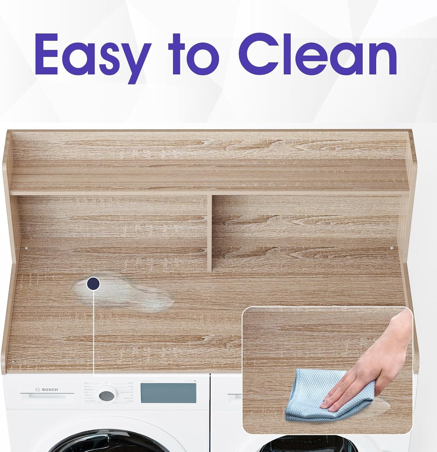 Washer Dryer Countertop with 2 Tier Shelf, 27.5" W × 54" L Laundry Wood Countertop with Edge Rails for Laundry Room Organization and Storage (Oak)