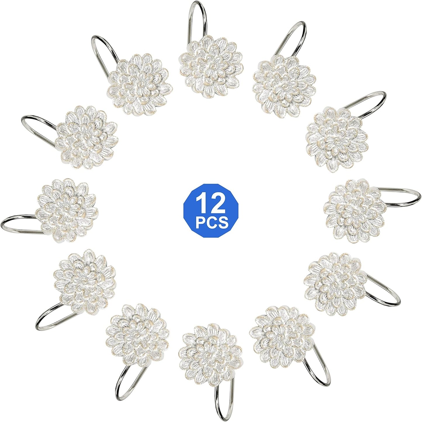 Zahari Home 13pc Rose Vine Bathroom Sheer Shower Curtain Sets Sheer Shower Curtain & 12 Shower Bathroom Hooks Modern Classic Luxury Contemporary Decor Beige Shower Curtain Set