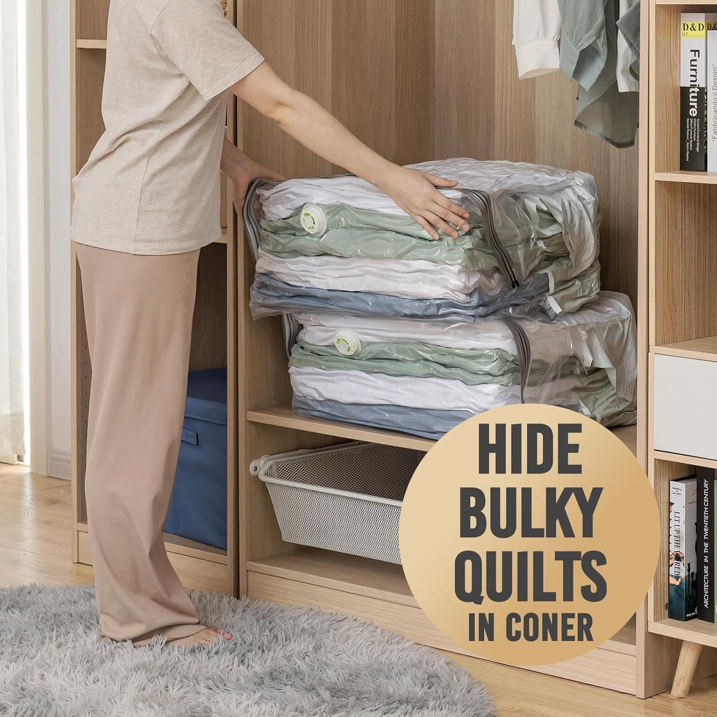 TAILI 6 Pack Vacuum Storage Bags, Extra Large Cube (40x28x18x18 Inch), Supe Jumbo Vacuum Seal Bags for Comforters, Blankets, Bedding, Sweater, Space Saving, Closet Storage, Cream