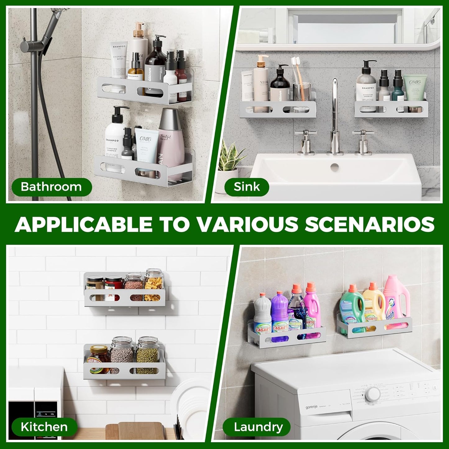 SUS 304 Stainless Steel Shower Caddy,Thickened,Strong and Large Capacity No Rust Shower Organizer,No Drilling/Sleek Bathroom Shower Shelves for Bathroom Storage,Kitchen,Living Room (Silver)