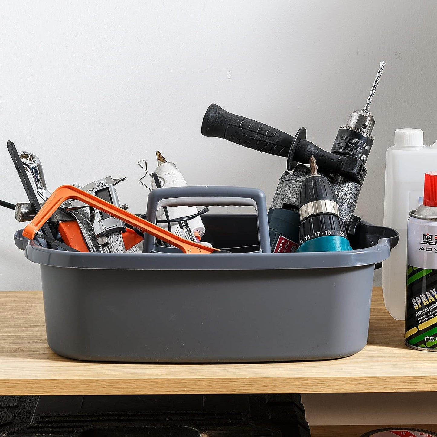 2 Pack Multi-Purpose Plastic Cleaning Caddy with Handle, Shower Caddy Organizer/Storage Basket/Totes Portable for Bathroom Supplies, Cleaning Products, Under Sink Tool. (blue+grey)