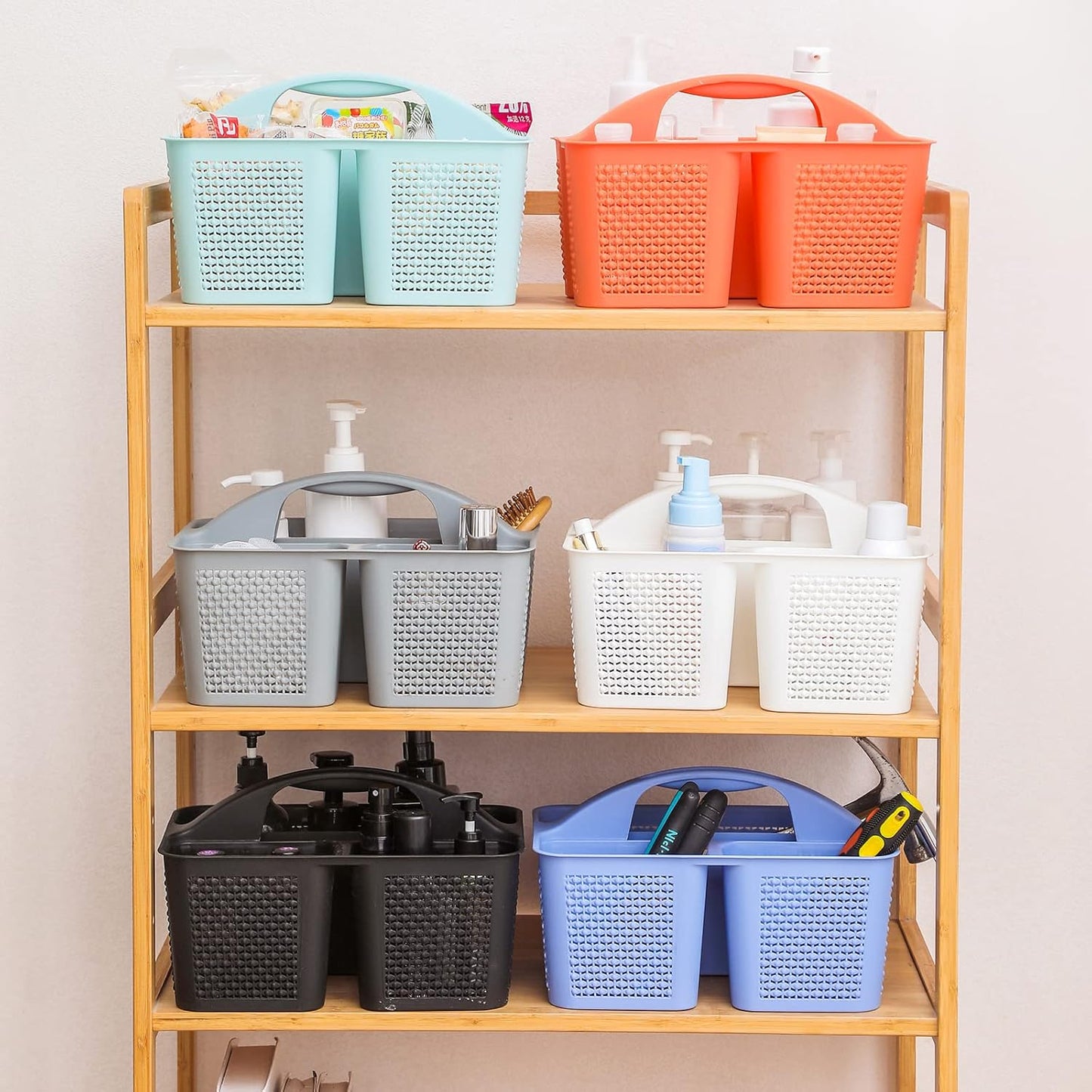 UUJOLY Plastic Portable Shower Caddy Basket Bucket, Cleaning Shower Basket with Handle Compartments Storage Basket Organizer for Bathroom Kitchen College Dorm Sink, Dark Blue