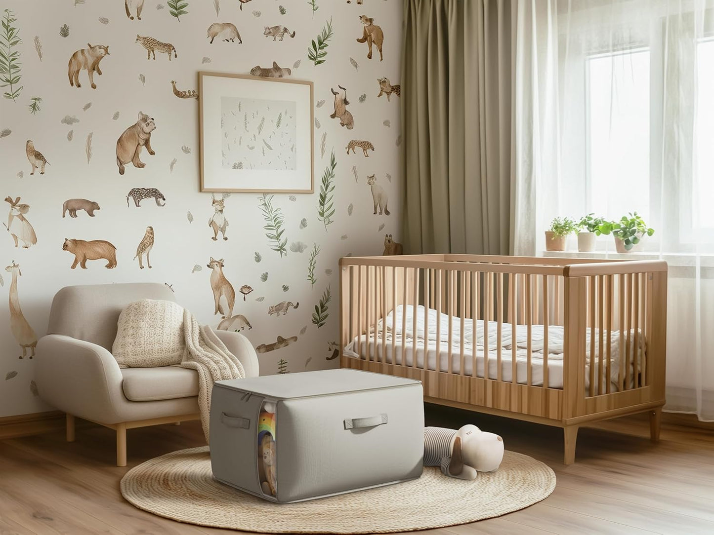 Vailando Large Canvas Comforter Storage Bags Closet Organizer for Clothes Sweater Clothes Organizer with Dual Zipper Three Carrying Handles for Blanket Closet Storage Container, 2 Pack, Grey