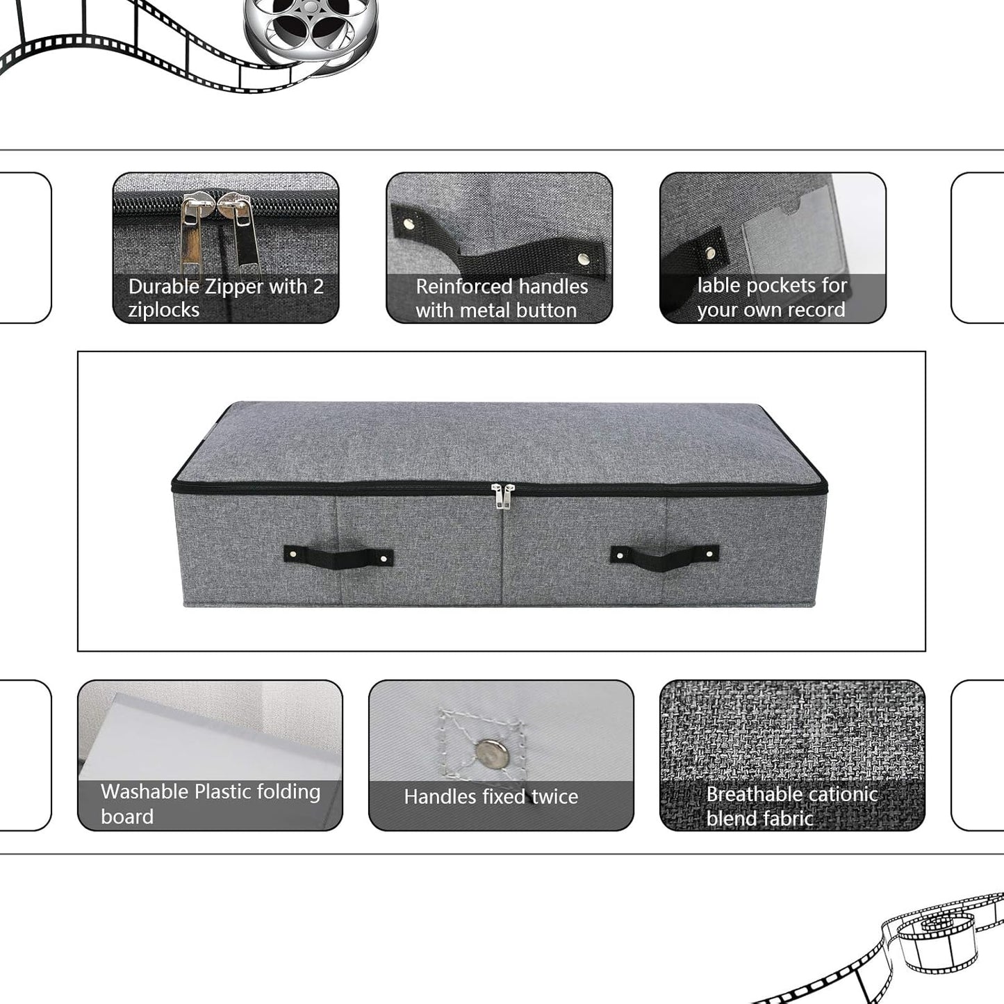 2PCS Foldable Blankets Clothes Comforters Storage Bin Organizer with Plastic Support Liner for Blankets, Towels, Comforter, Sweaters, Linen Sheets, Wrapping Paper, Black Grey