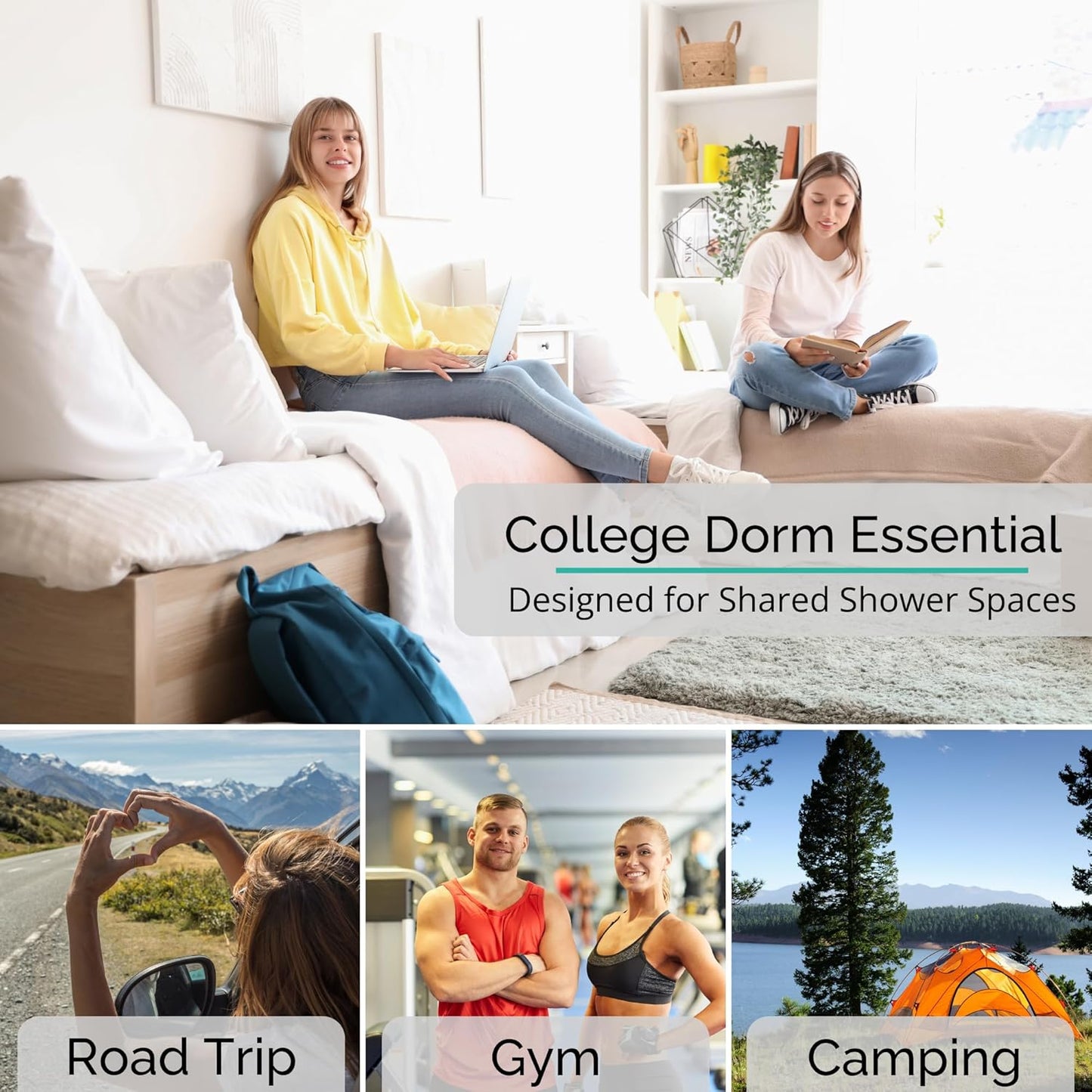 Original Portable Shower Caddy For College Dorms - Foldable Mesh Tote - Dorm Room Essentials - Durable Hanging Travel Shower Bag - Perfect for College Students, Men, Women (Grey)