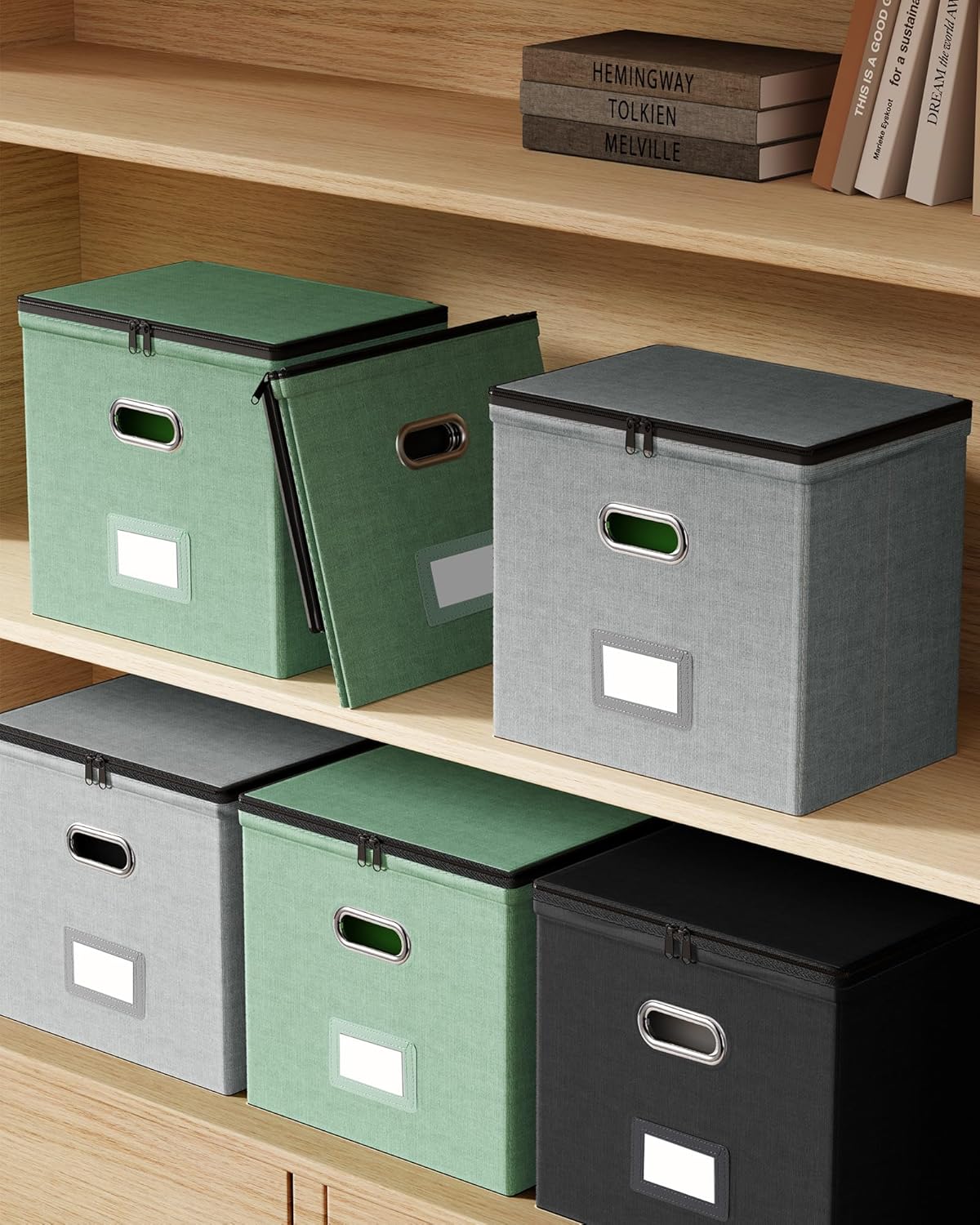 Oterri 1 Pack File Organizer Boxes with Lids, File Box with Mesh Pockets, Document Organizer Box for File Folders Letter Size, Zippers Filing Box for Home, Office, School (Grey, Without Folders)