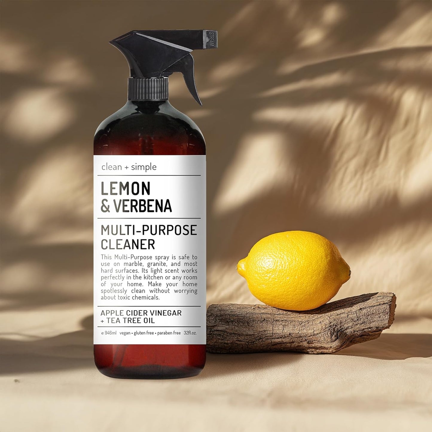 Clean + Simple Multi Purpose Cleaners | With Apple Cider Vineager, Rosemary, And Tea Tree Oil | Set of 4 32oz bottles | Home and Body Company