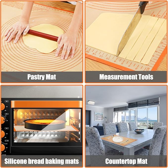 Extra Large Silicone Pastry Mat 34x26 Inch - Nonstick Baking Mat with Measurements, Perfect for Doug Rolling, Pastry, Pie Crust, Fondant, Pasta, Pizza