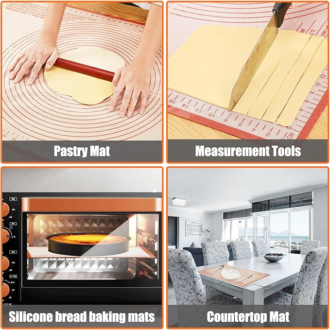Silicone Pastry Mat 34x26 Inch - Nonstick Baking Mat Perfect for Dough, Pastry, Pie Crust, Fondant, Bread, Cookies, Pasta, Pizza
