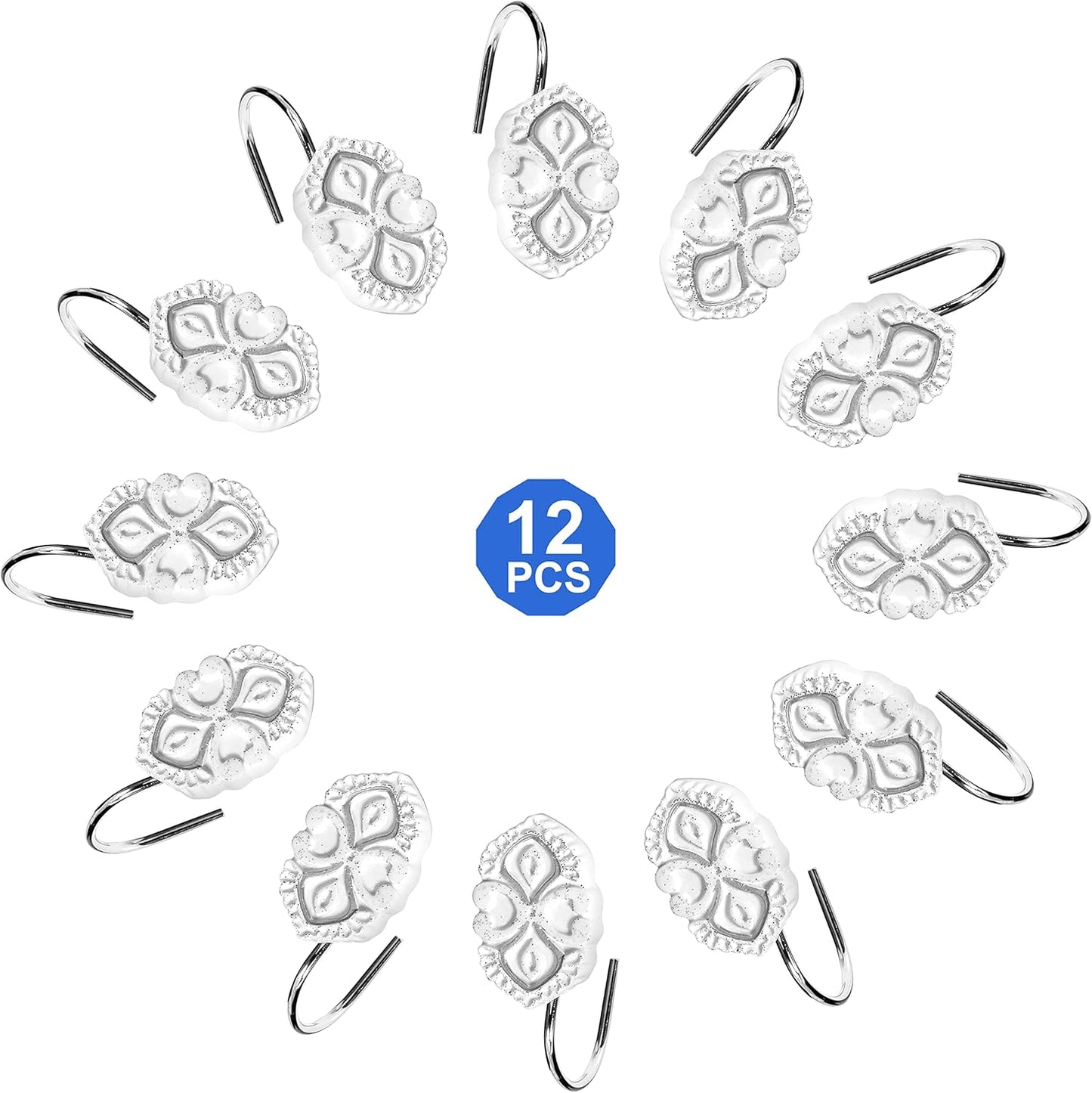 Zahari Home Monaco Bathroom Shower Curtain Set - 13pc Classic Luxury Contemporary Design with 12 Hooks