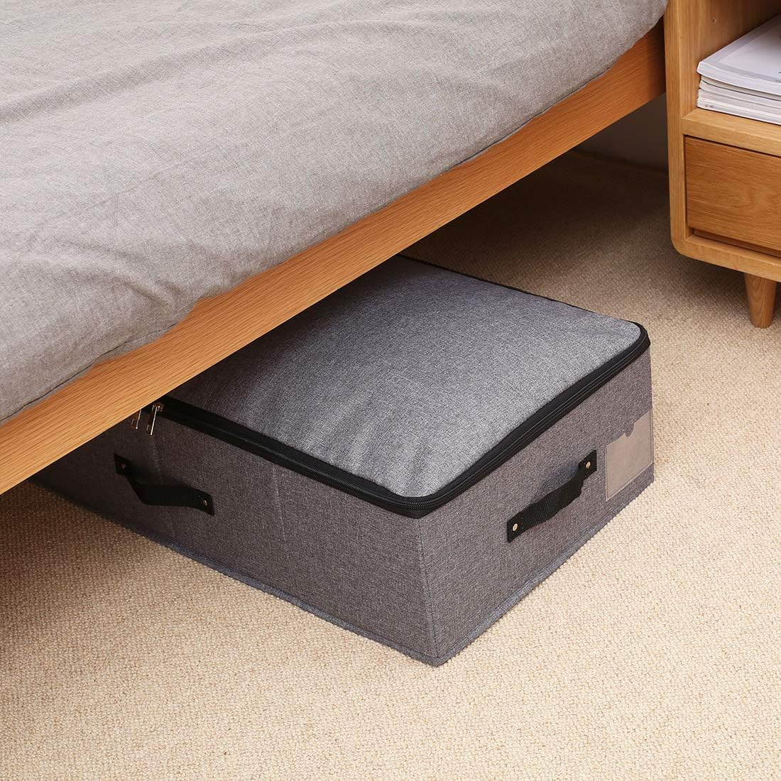 AMJ 29.5"*15"*7", Rigid Under Bed Garment Storage Bins, Folding & Washable, Soft Zip Lid, Black Gray