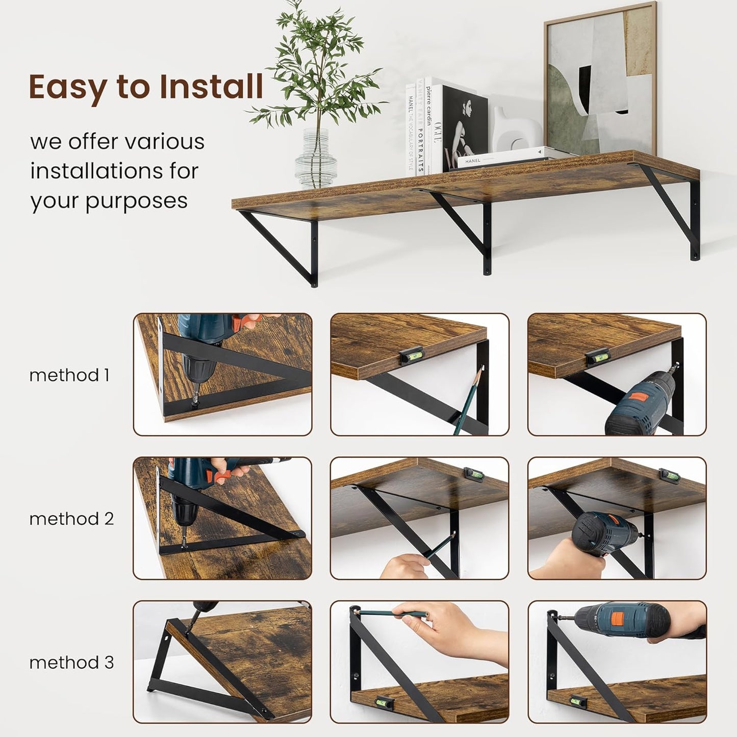 Axeman Deep Floating Shelves for Wall - 55 Inch Wide x 10 Inch Deep Rustic Floating Shelves Set of 2 - Wide Wall Shelves for Living Room Bathroom Bedroom