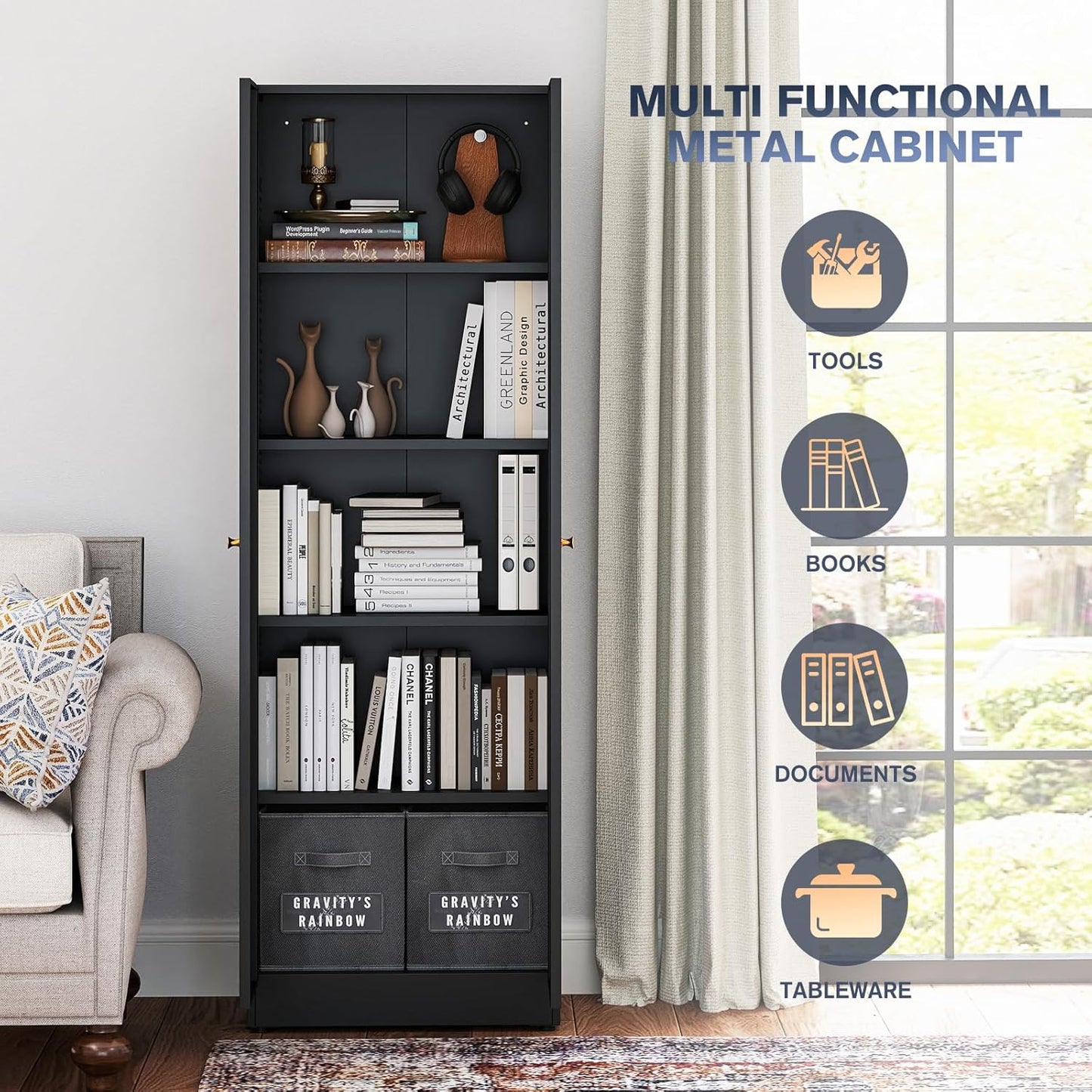 72" Tall Steel Garage Storage Cabinet with 2 Doors and 4 Adjustable Shelves, Metal File Cabinet,Tool Cabinets for Office,Home,Office,Garage,School,Shop, Required-Assembly