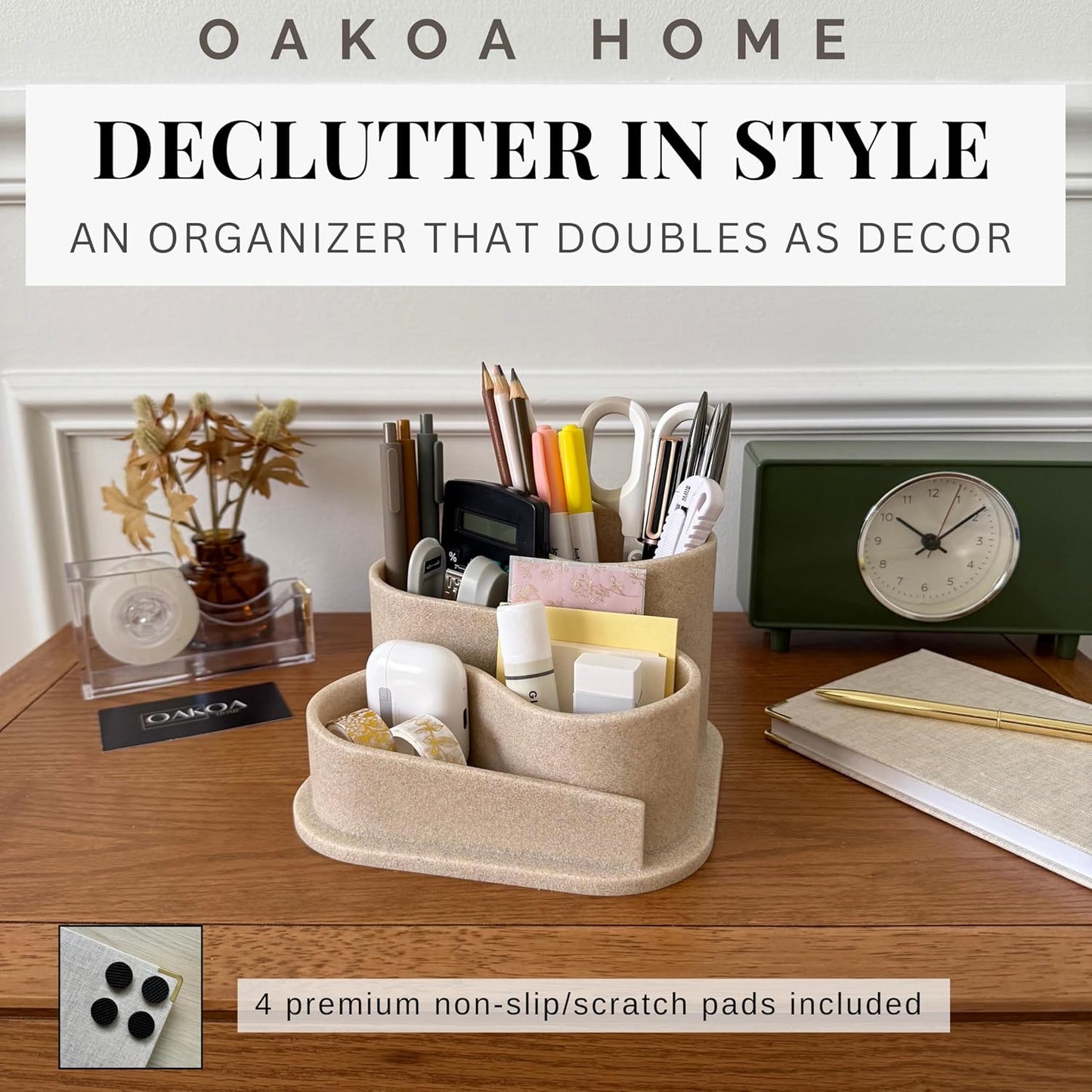 OAKOA Aesthetic Desk Accessories & Workspace Organizers - Cute Desk Organizer Pen Holder for Desk Aesthetic Office Supplies - Modern Pencil Holder - Boho Office Decor