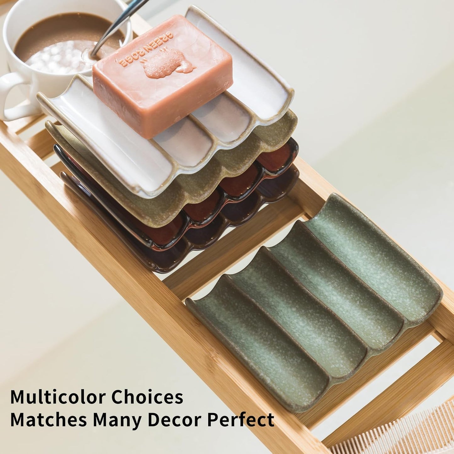 Bathroom Soap Dish for Shower, Bar Soap Holder with Self Drain, Ceramic Soap Saver Tray for Bathroom Sink, Kitchen Counter, Drain Fluted Design to Lift Soap Keep Dry, Red