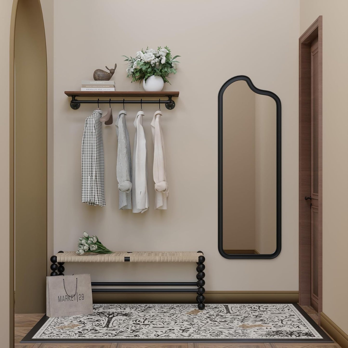 Clothes Rack 36in, Wall Mounted Garment Rack with Real Wood Shelf, Heavy Duty Hanging Clothes Rack, Multi-Purpose Hanging Rod, Space-Saving Closet Storage