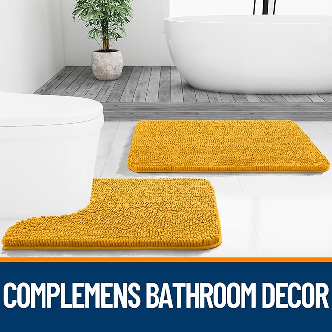 OLANLY Bathroom Rugs 30x20, Extra Soft Absorbent Chenille Bath Rugs, Rubber Backing Quick Dry, Machine Washable Bath Mats for Bathroom Floor, Tub and Shower, Home Decor Accessories, Golden Yellow