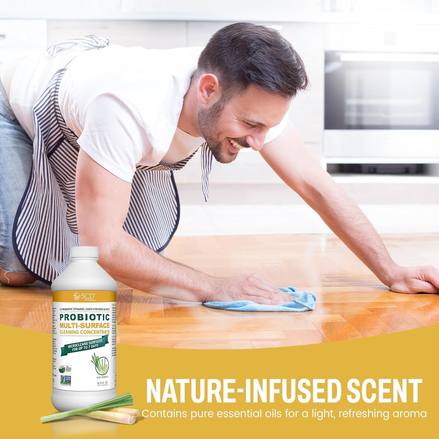 USDA Biobased Probiotic Cleaner, Microcleans Surfaces for Up to 7 Days, Ultra Concentated Multi Surface Cleaning Concentrate with Postbiotics, Lemongrass – 17 Fl Oz. (3 Pack)