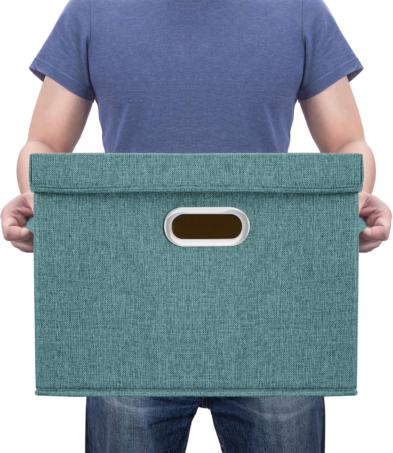 TYEERS Collapsible Storage Bins With Lids, Large Fabric Storage Boxes - 2 Pack - Aqua Deep