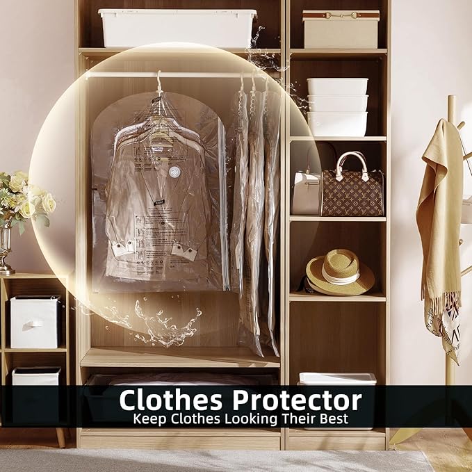 TAILI Hanging Vacuum Storage Bags Space Saver Bags, Vacuum Sealer Bags for Clothing, Suits and Jackets, Closet Organizers and Storage, (3 Long, 3 Short) Clear