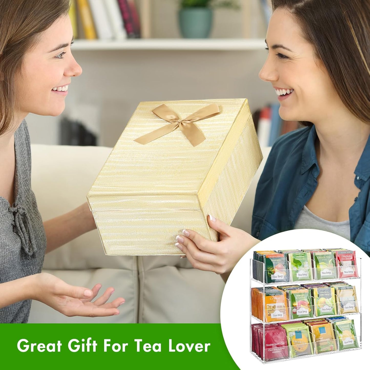 BEYGORM Acrylic Tea Bag Organizer for 216 Tea Packets, No Assembly Required, Display Holder for Countertop or Cabinet