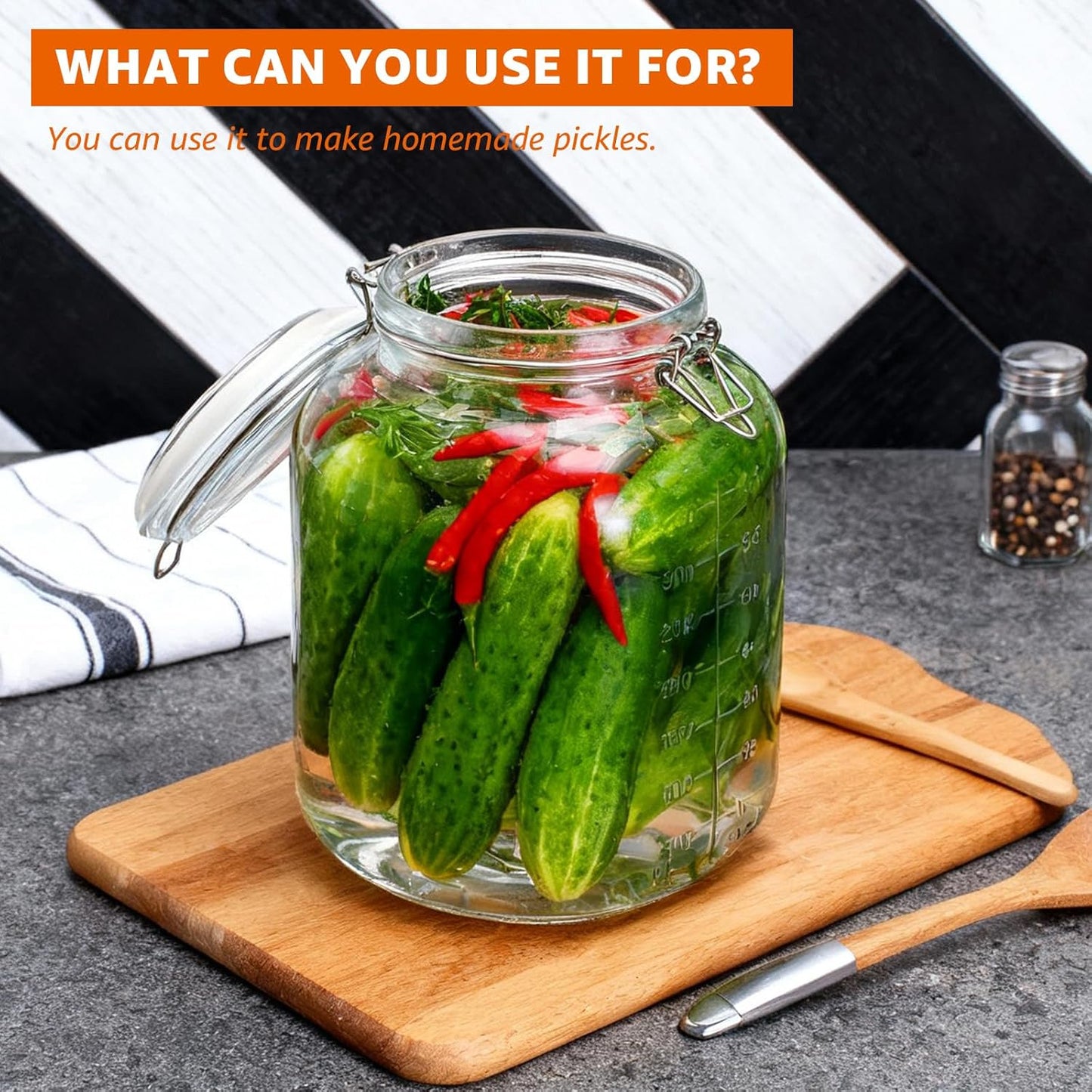 2 Pack 1.1 Gallon Square Super Wide Mouth, Airtight Glass Storage Jars, with Measurement Marks, Leak-Proof Lids for Kitchen Pantry, Canning, Dry Food (Flour, Sugar) & Drinks