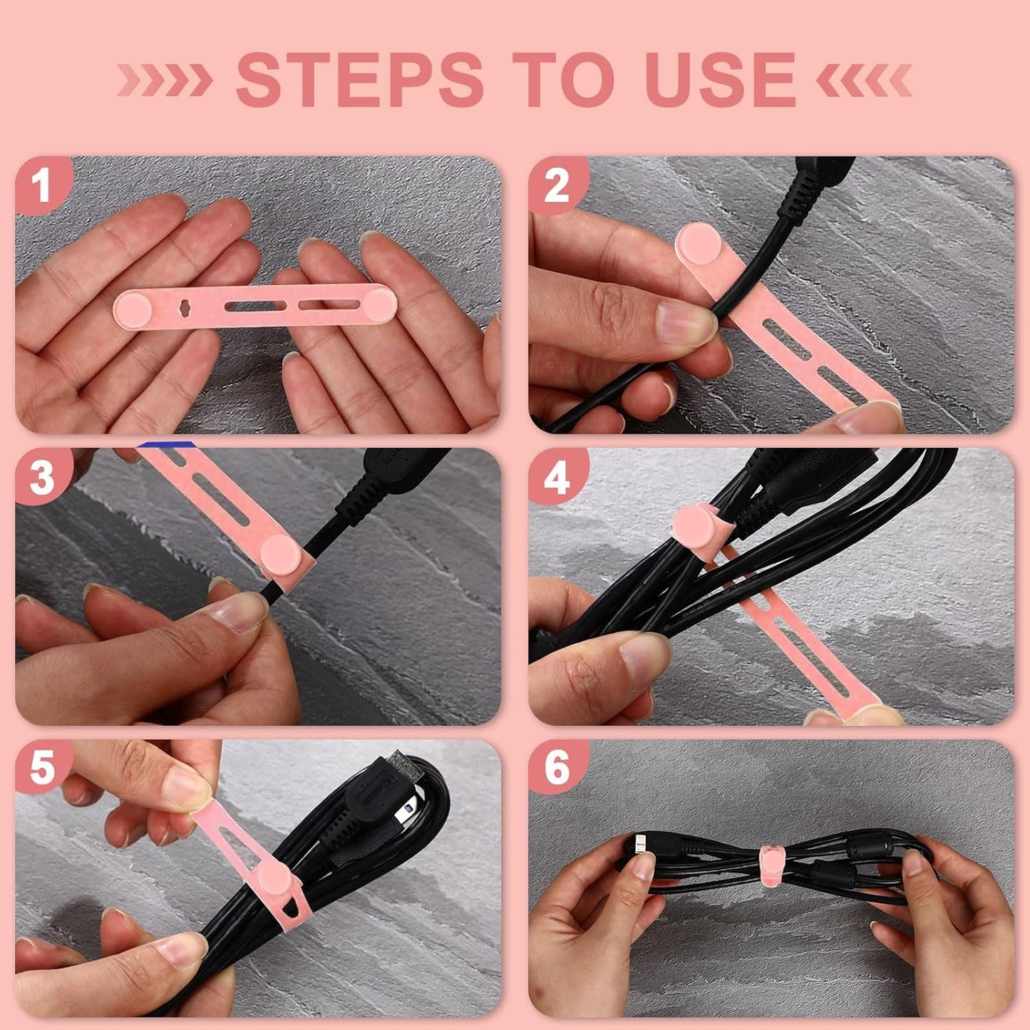 42 Pcs Silicone Cable Ties Reusable Cord Straps Multipurpose Elastic Cable Organizer for Bundling Fastening Earphone Phone Charger Home Office School (Pink,3.15 Inch)