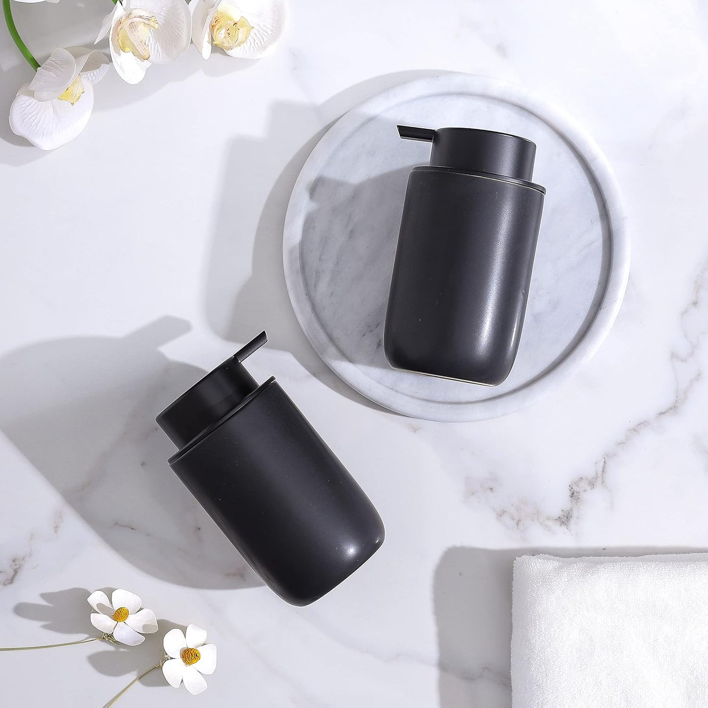 Black Soap Dispenser - Modern Ceramic Hand Dish Soap Dispenser for Bathroom Refillable Liquid Hand Soap Dispenser with Soap Pump for Essential Oil, Lotion Soap for Farmhouse Decor Dish